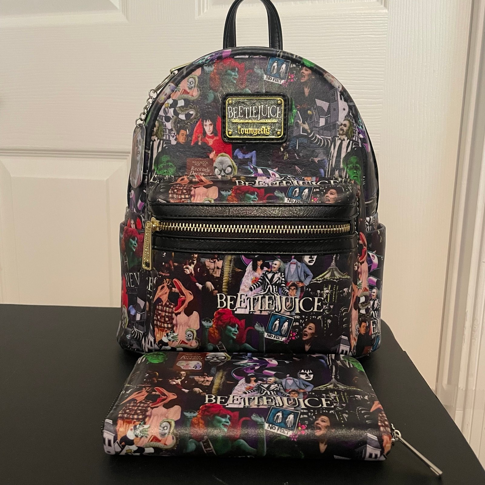 handmade custom beetlejuice Loungefly backpack and (no brand) matching wallet