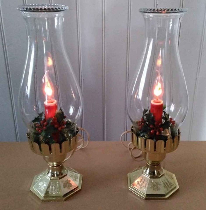 Vintage 1950's Plastic with Glass Chimneys Flicker Candle Holders 12 Tall
