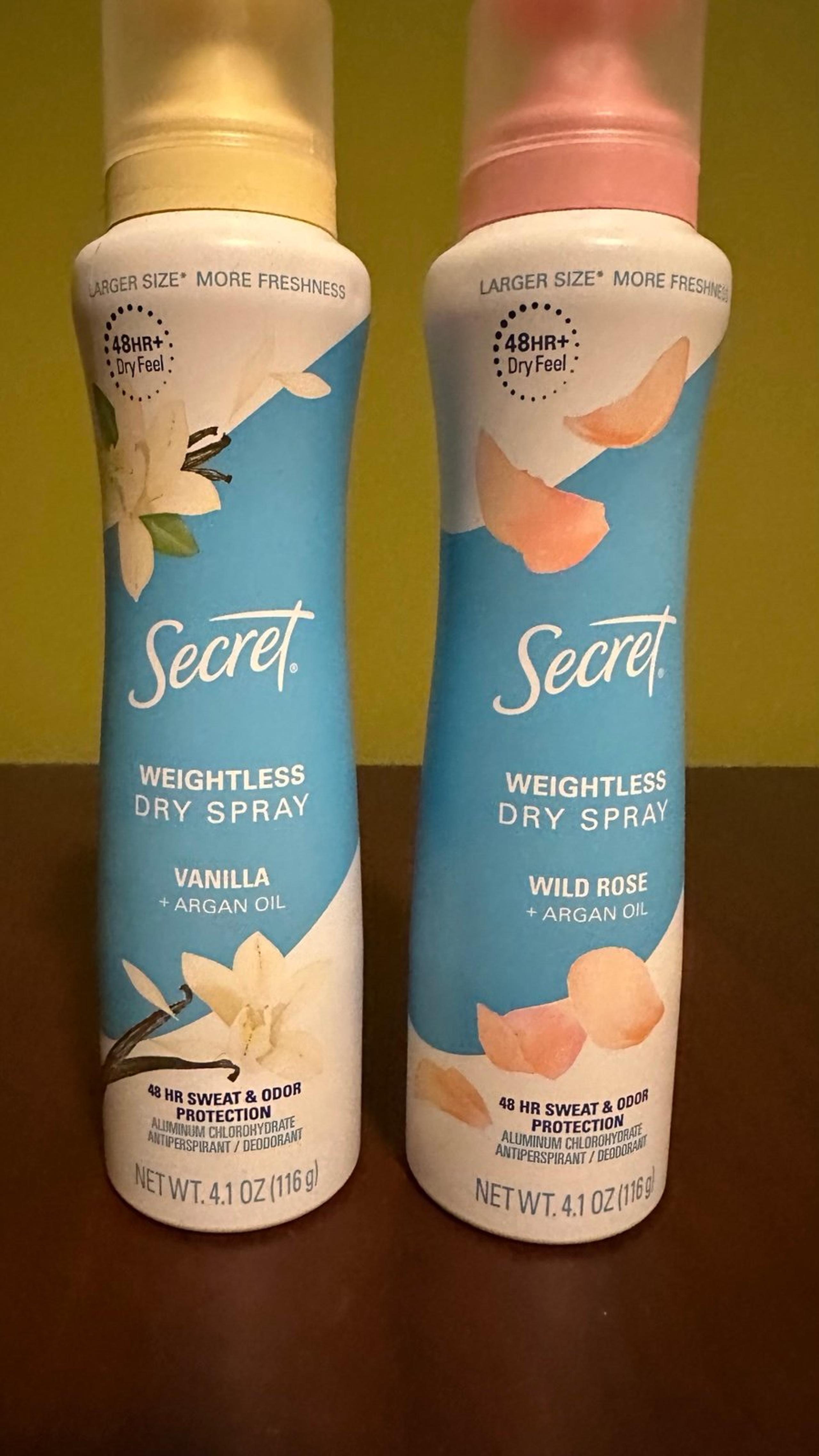Secret Deodorant Dry Weightless Body Spray 1 Vanilla 1 Wild Rose Argan Oil New