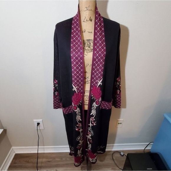 MaxSport purple floral sweater cardigan duster size XL, large NEW!!!