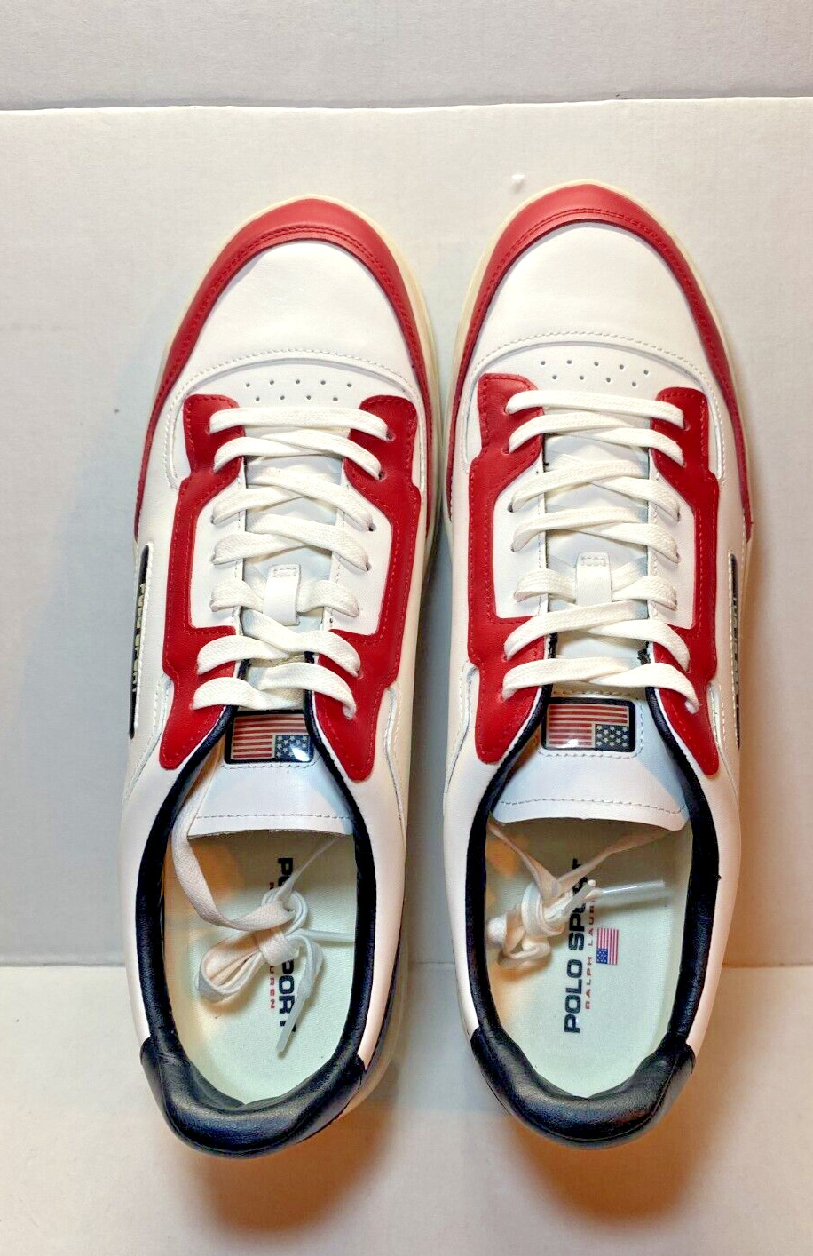 Men Polo Ralph Lauren Leather sneaker Red White Blue Size 15