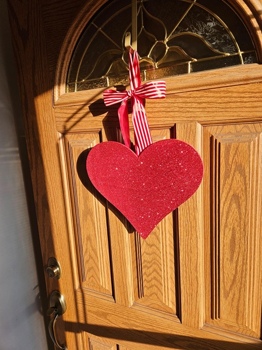 Valentines Day Decorations, Red Glittery Heart Shaped Wooden Sign