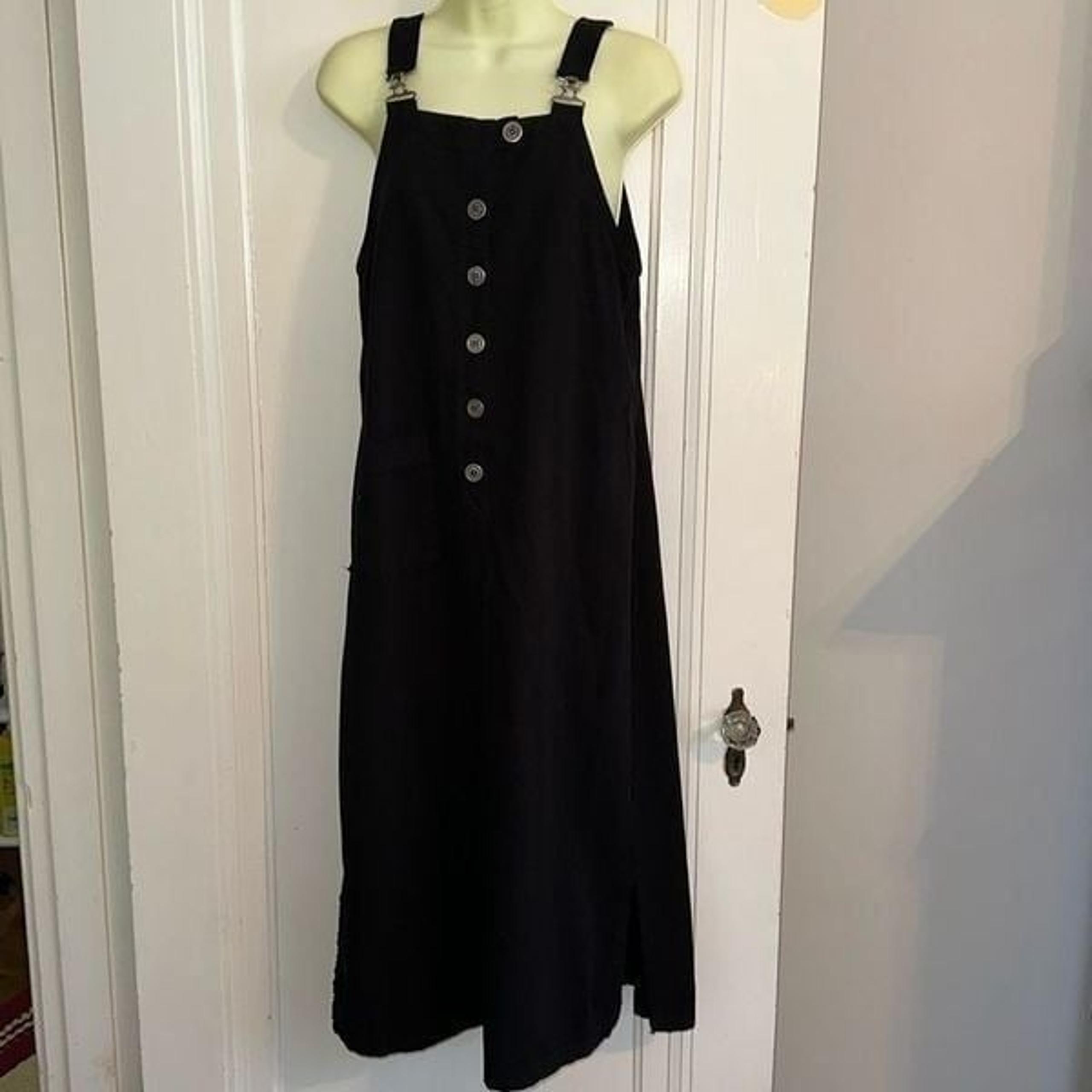 NWOT 90s David Dart Petites black denim tank overall midi dress/side hem slits
