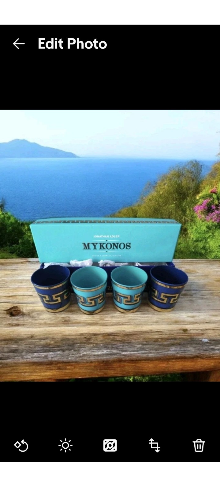 Jonathan Adler Set Of 4 Mykonos Cocktail Tumblers Blue Teal Gold Glassware