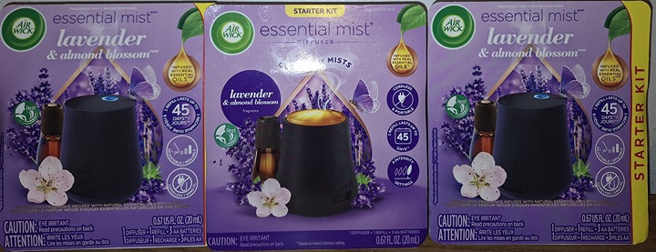 3 Packs Air Wick Essential Mist Diffuser Starter Kits Lavender & Almond Blossom