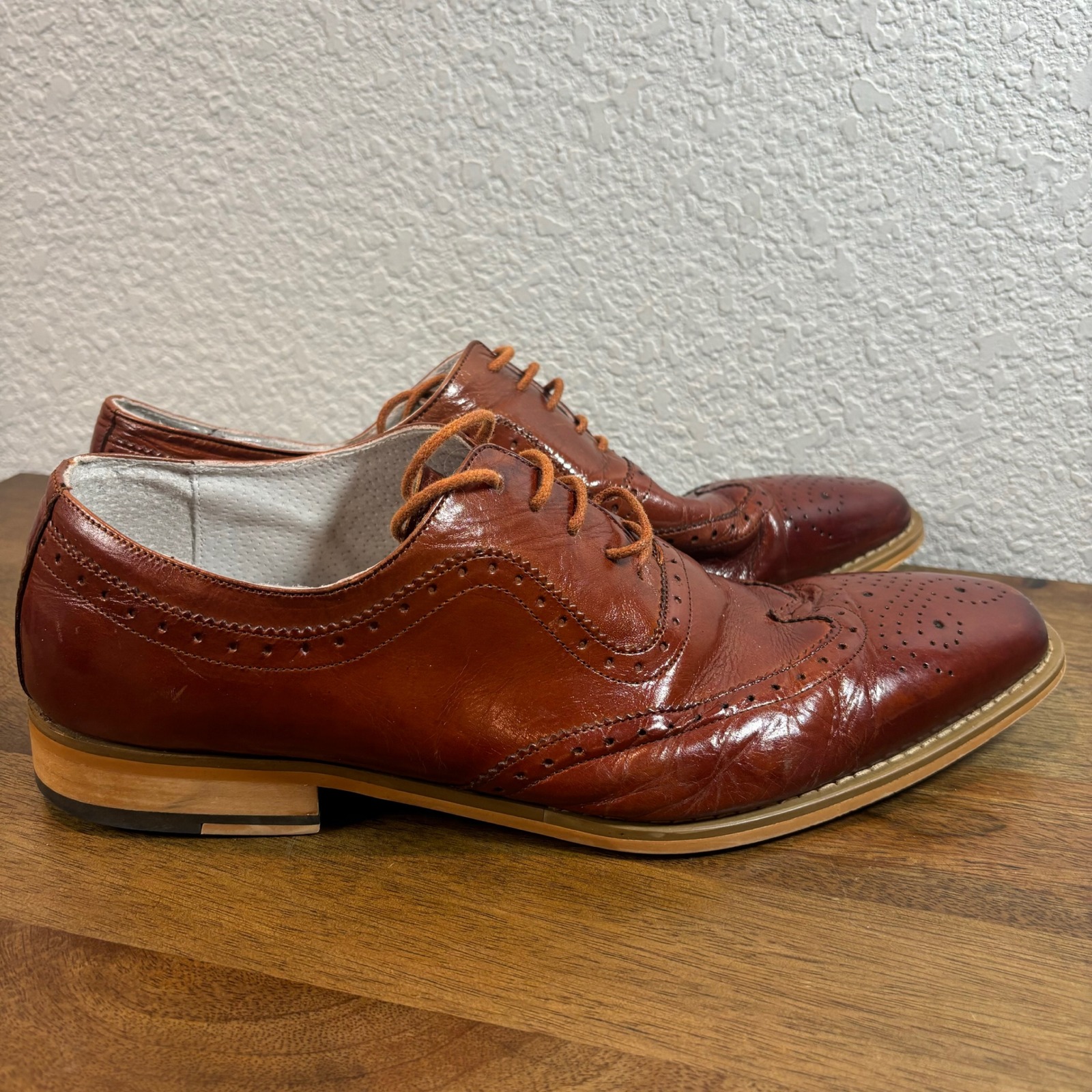 Giovanni Ferrara Leather Wingtip Oxford Dress Shoe Lace Up Formal Brown size 12