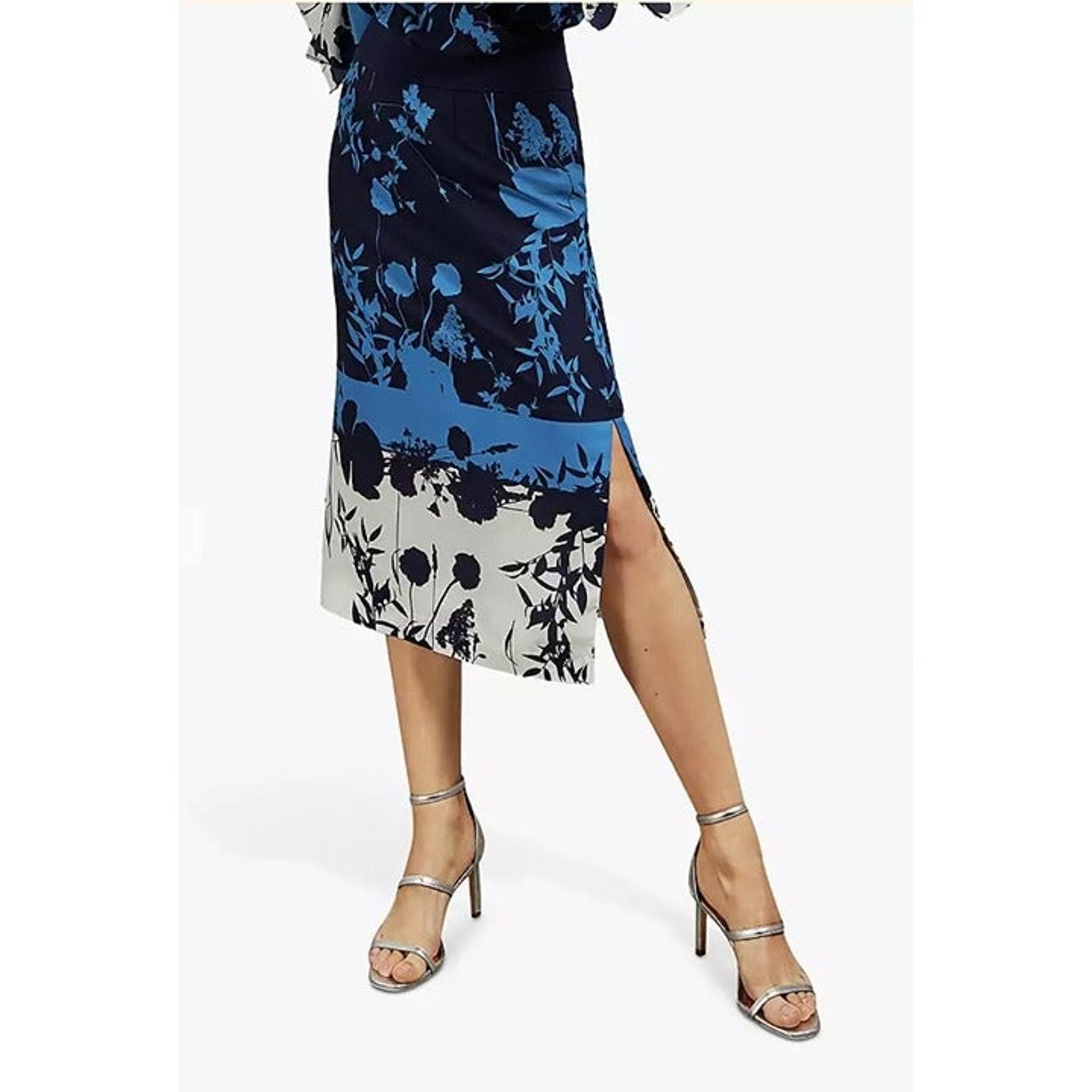TED BAKER SELAAH Bluebell Side Slit Midi Skirt Blue Size 1 / US 0 - 2