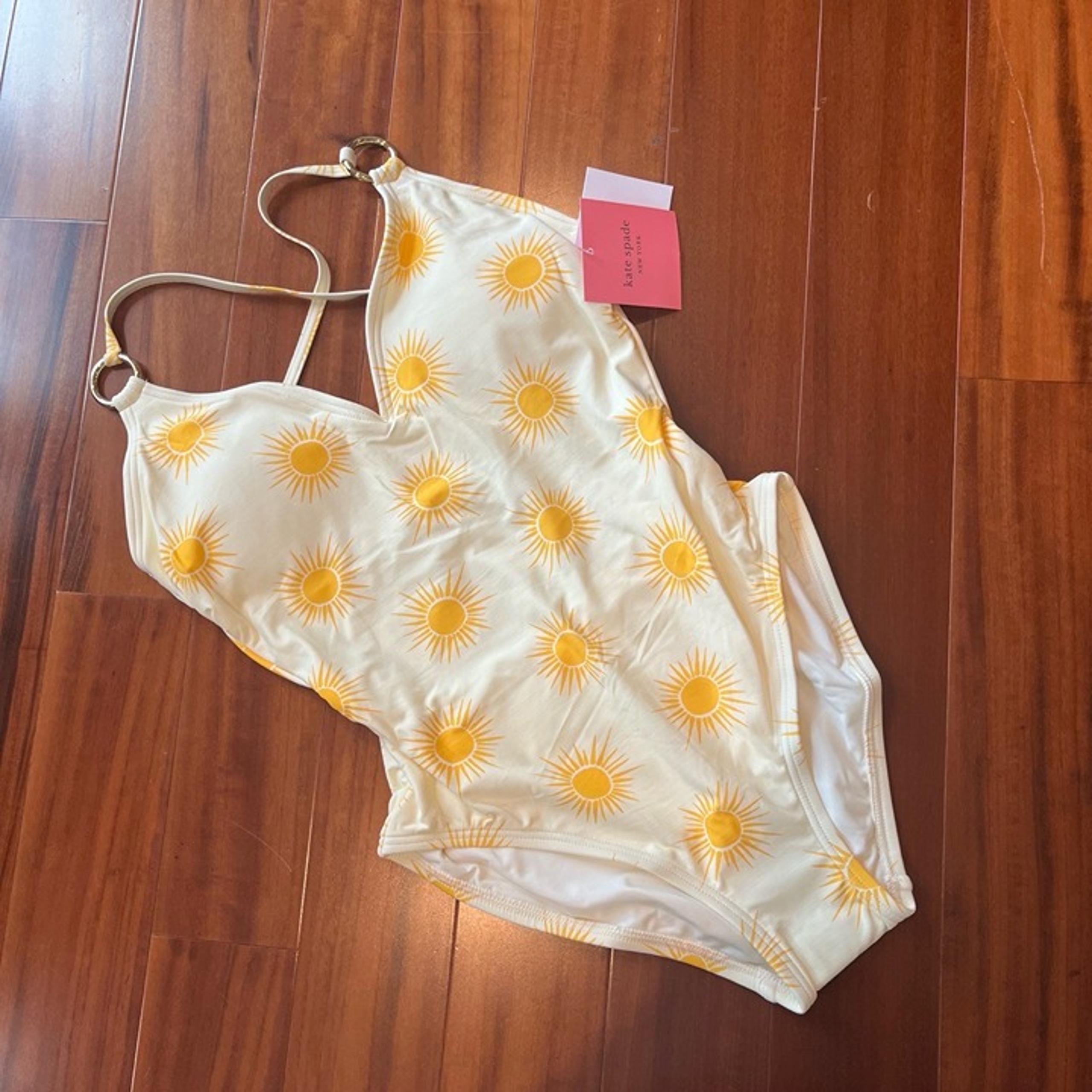 New NWT Kate Spade Yellow Cream Swimsuit Marigold Sun Print One-piece Swim Small