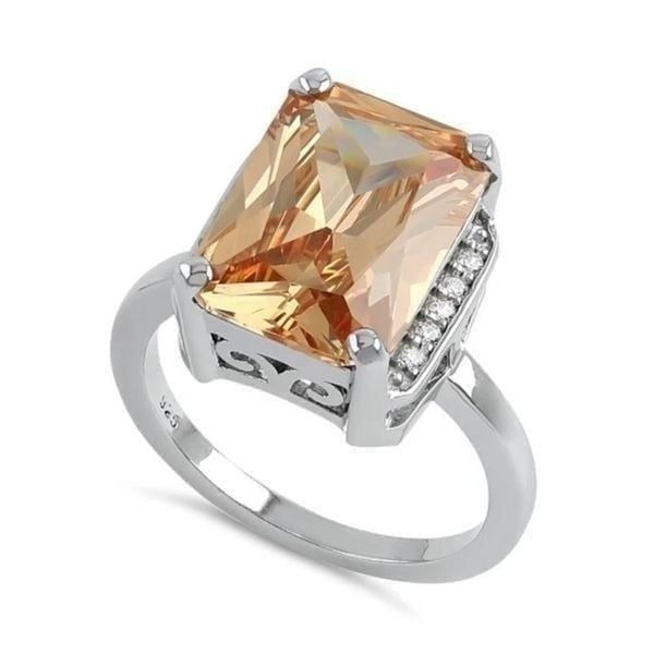 New Sterling Silver Big Rectangle Citrine CZ Ring Size 6
