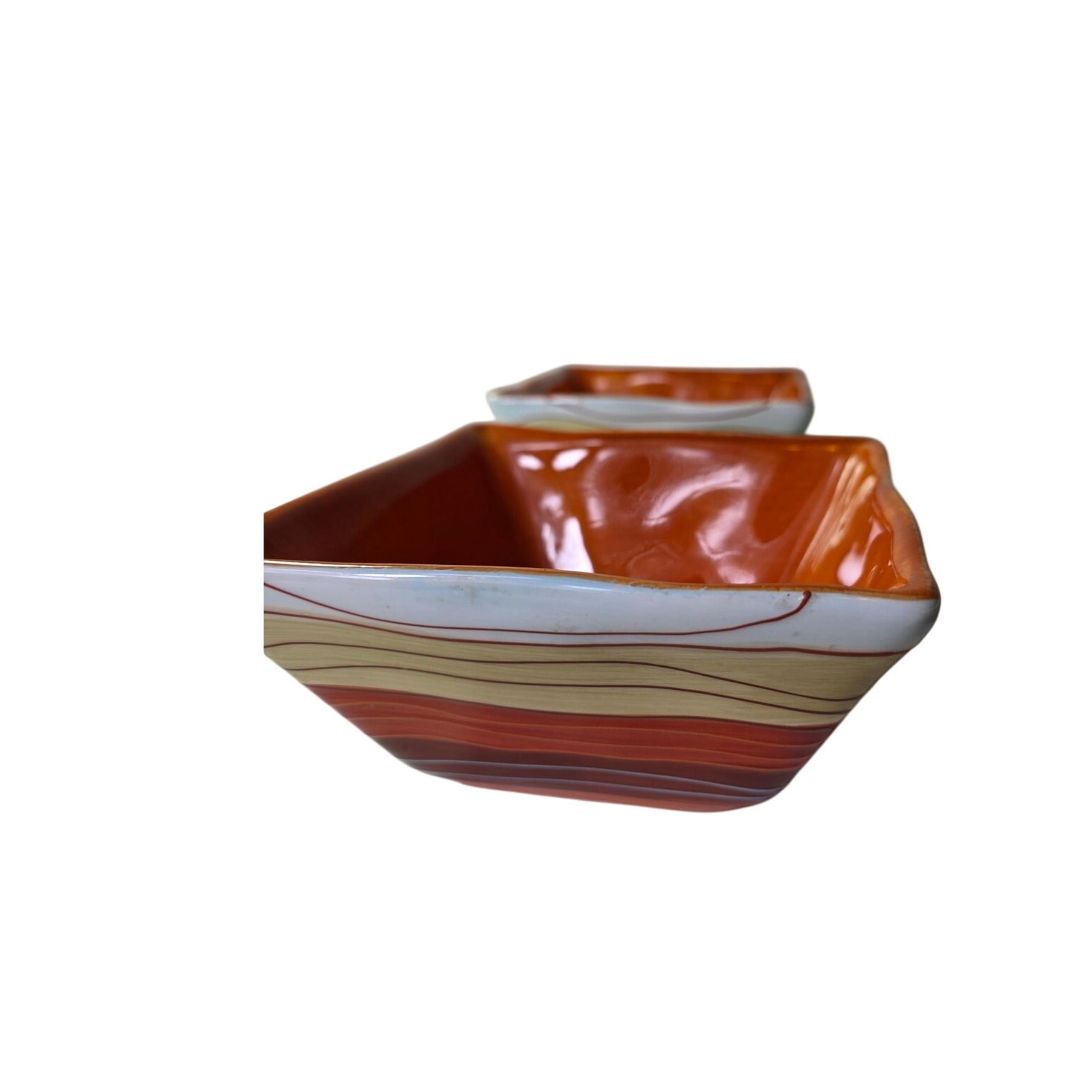 Set of 5 - PIER 1 IMPORTS Orange Canyon Stripe Square Deep  Cereal Soup Bowls