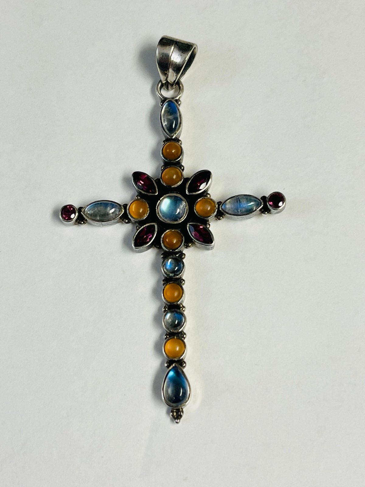 Nicky Butler Sterling Silver Gemstone Cross Pendant