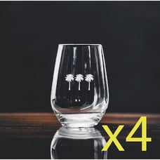 Palm Trees Stemless Wine Glasses x4 Premium 15 Oz Personalize Tropical Beach NEW