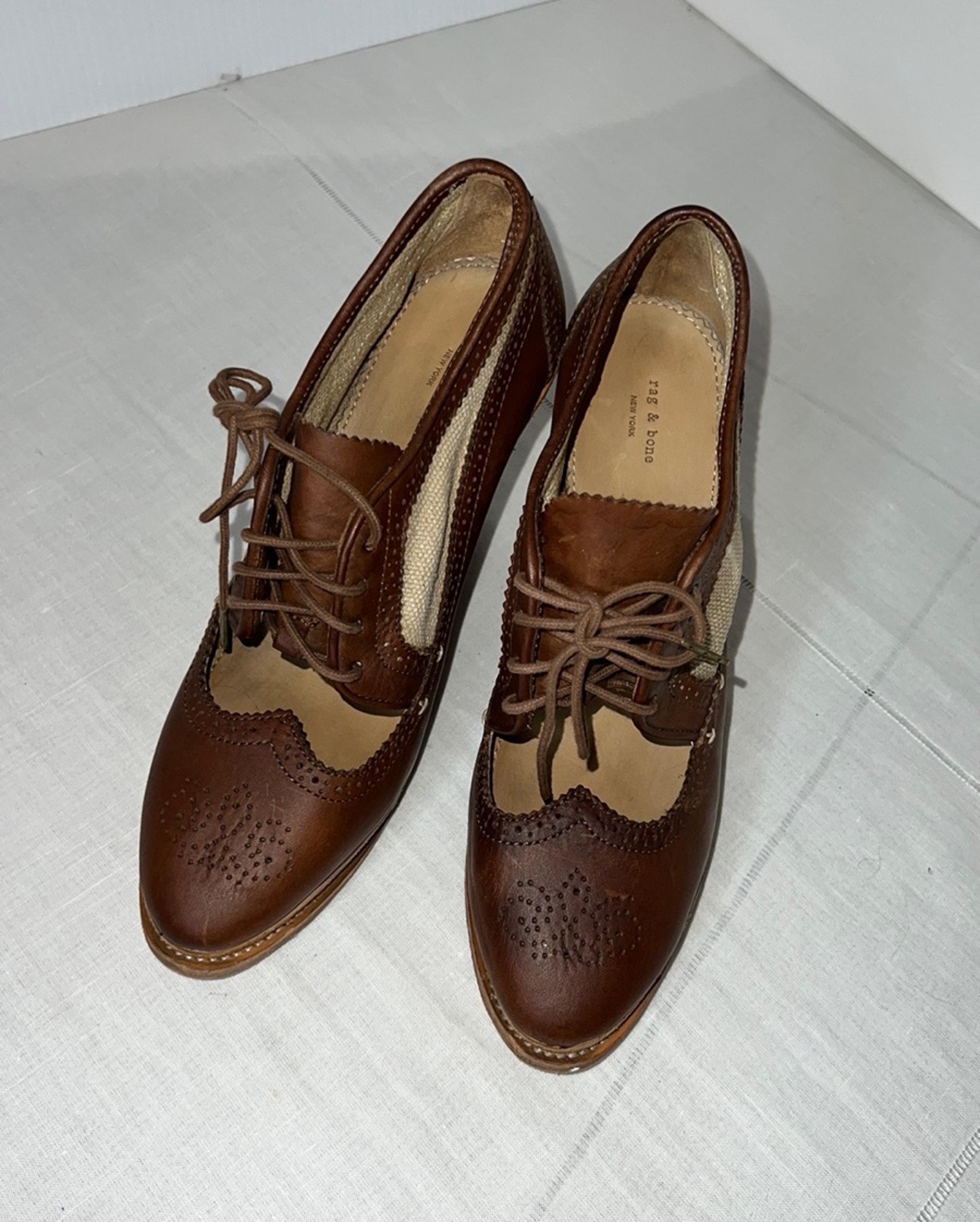 EUC Rag & Bone Women's Brown Ivory Cut-Out Oxford Wedges Size 10M