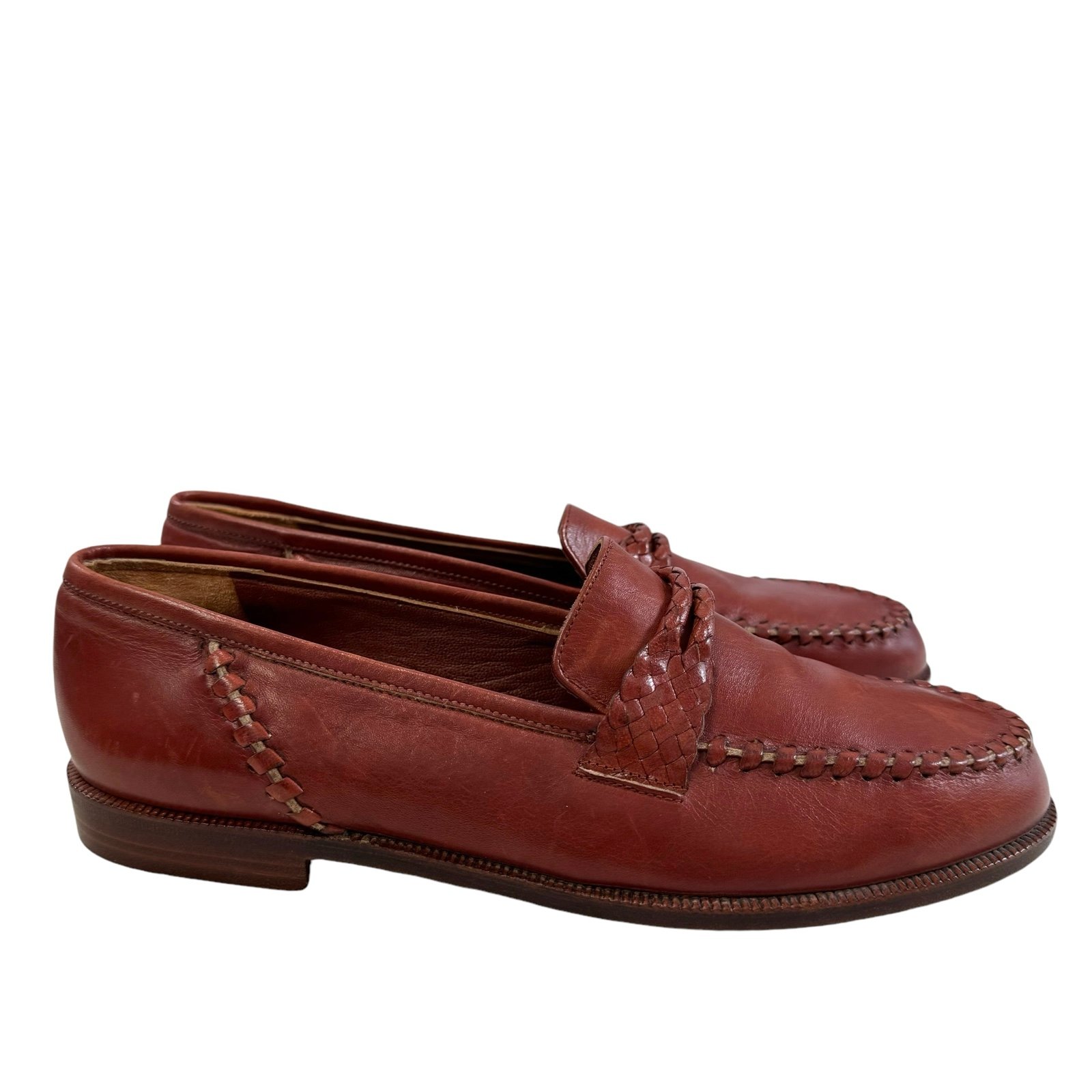 Stephane Kelian Paris Tan Brown Leather Slip-On Penny Loafers UK 4/ US 6