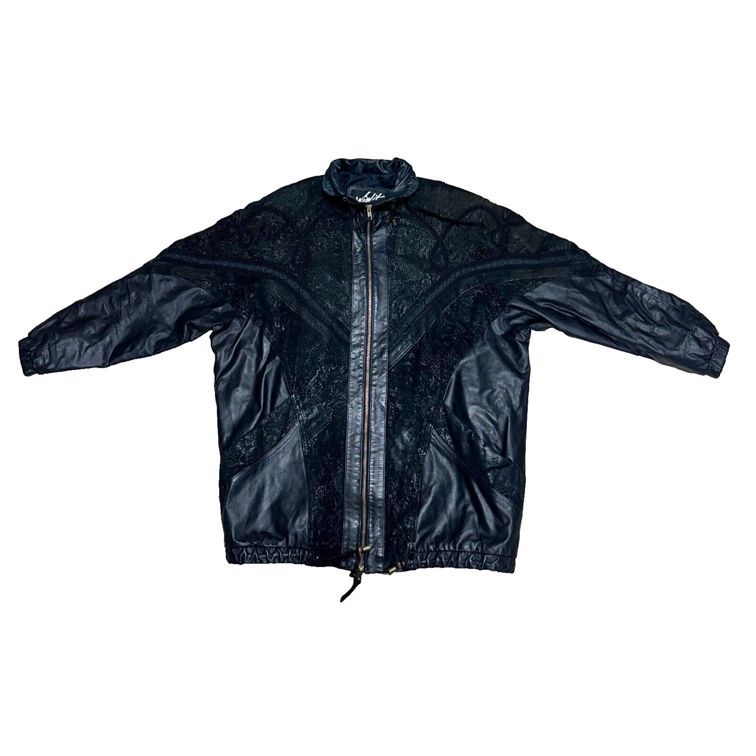 Winlit Jacket Womens XL Black Special Edition Leather Full Zip Leather VTG EMB