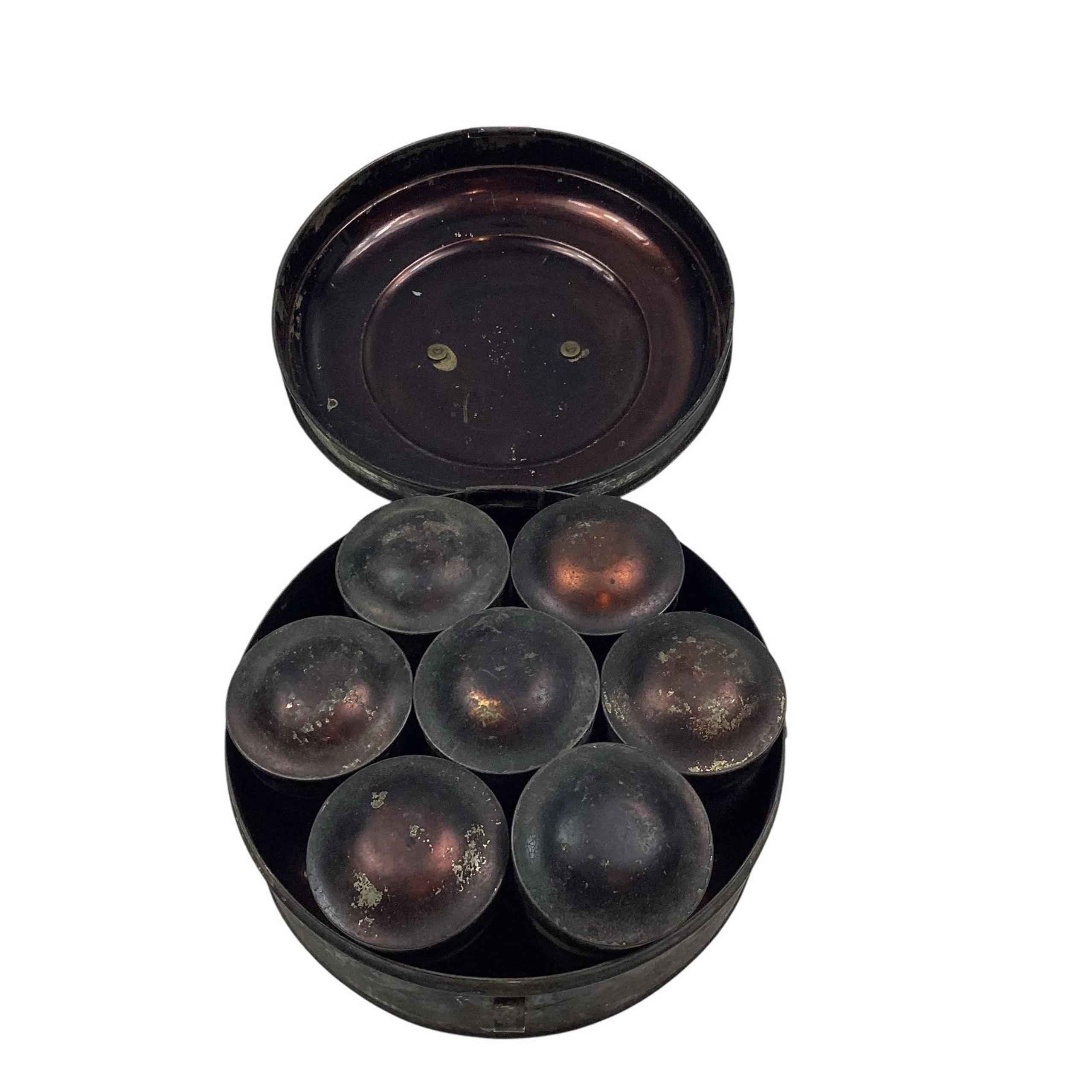 Antique Victorian Tole Copper Travel Spice Box w/ Canisters
