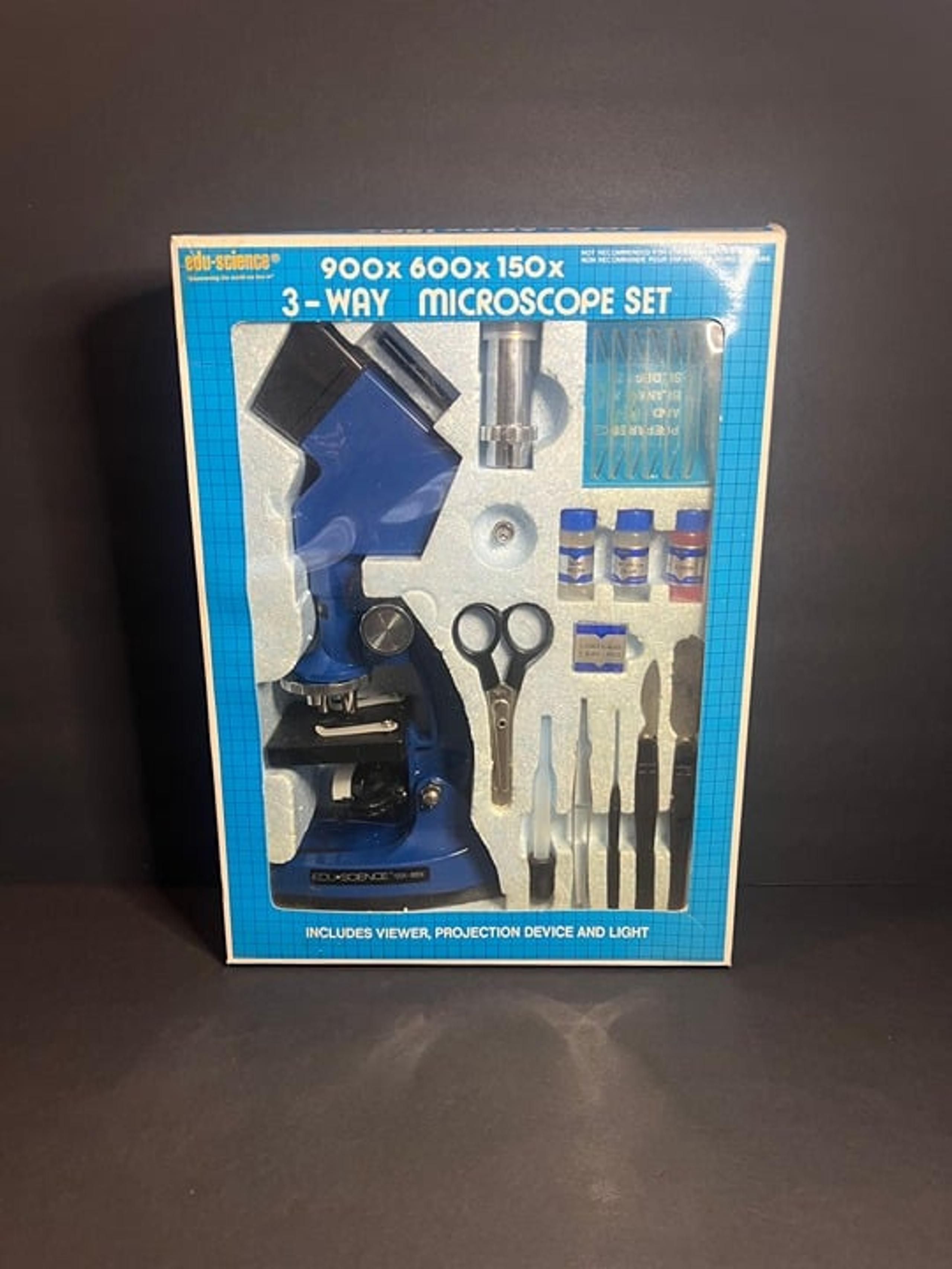 Vintage 1988 ToysRus Edu-Science #277061 Blue 3-Way Microscope Set 900x600x150