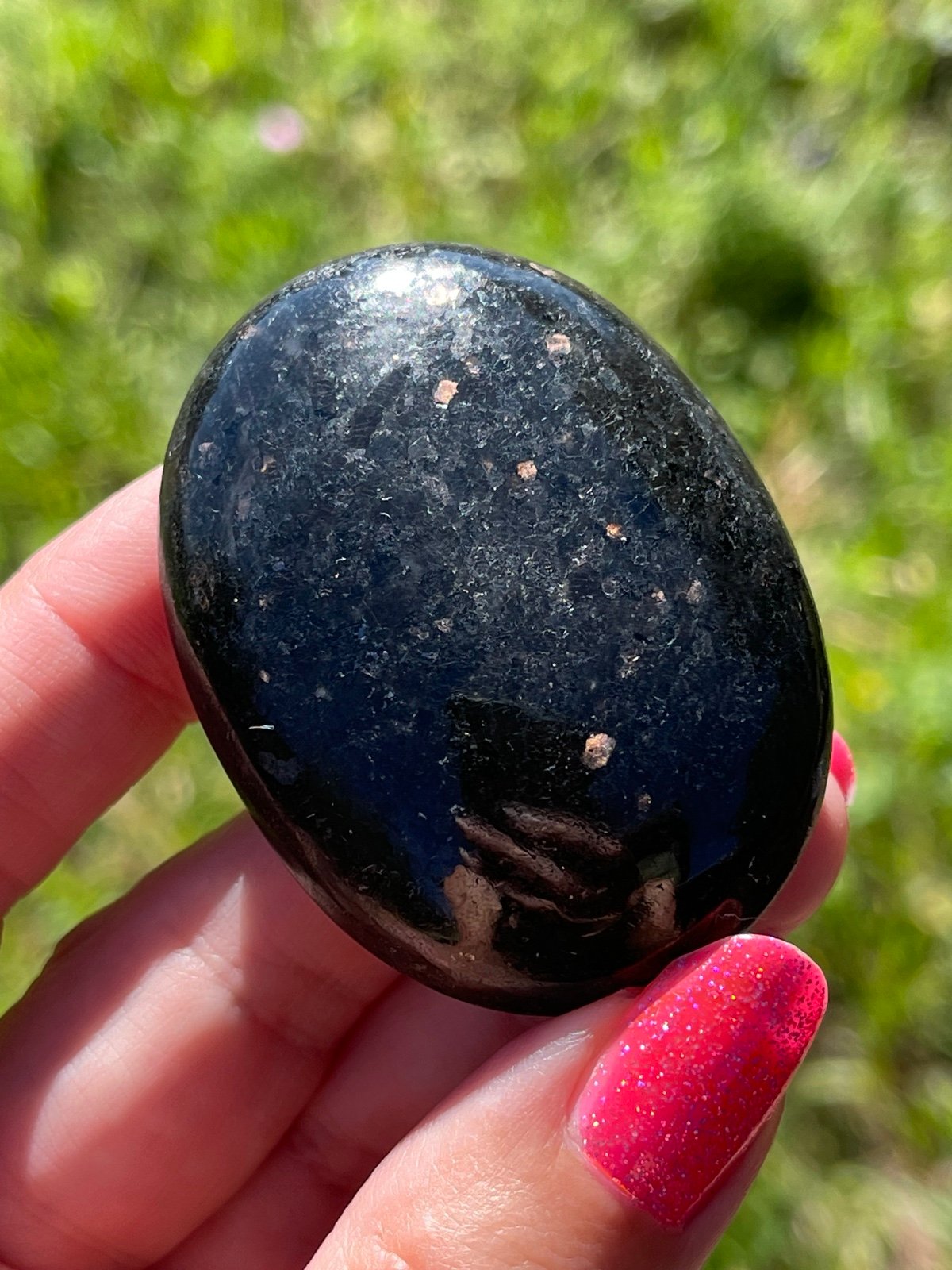 Rare Nuummite Palm Stone