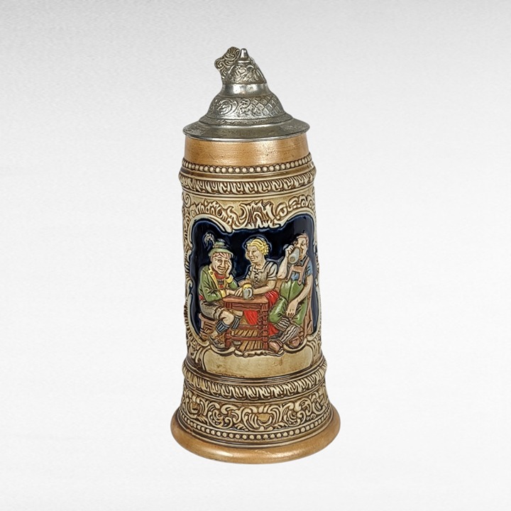 Ceremorte Brazil Lidded Ceramic Stein 10 German Scene