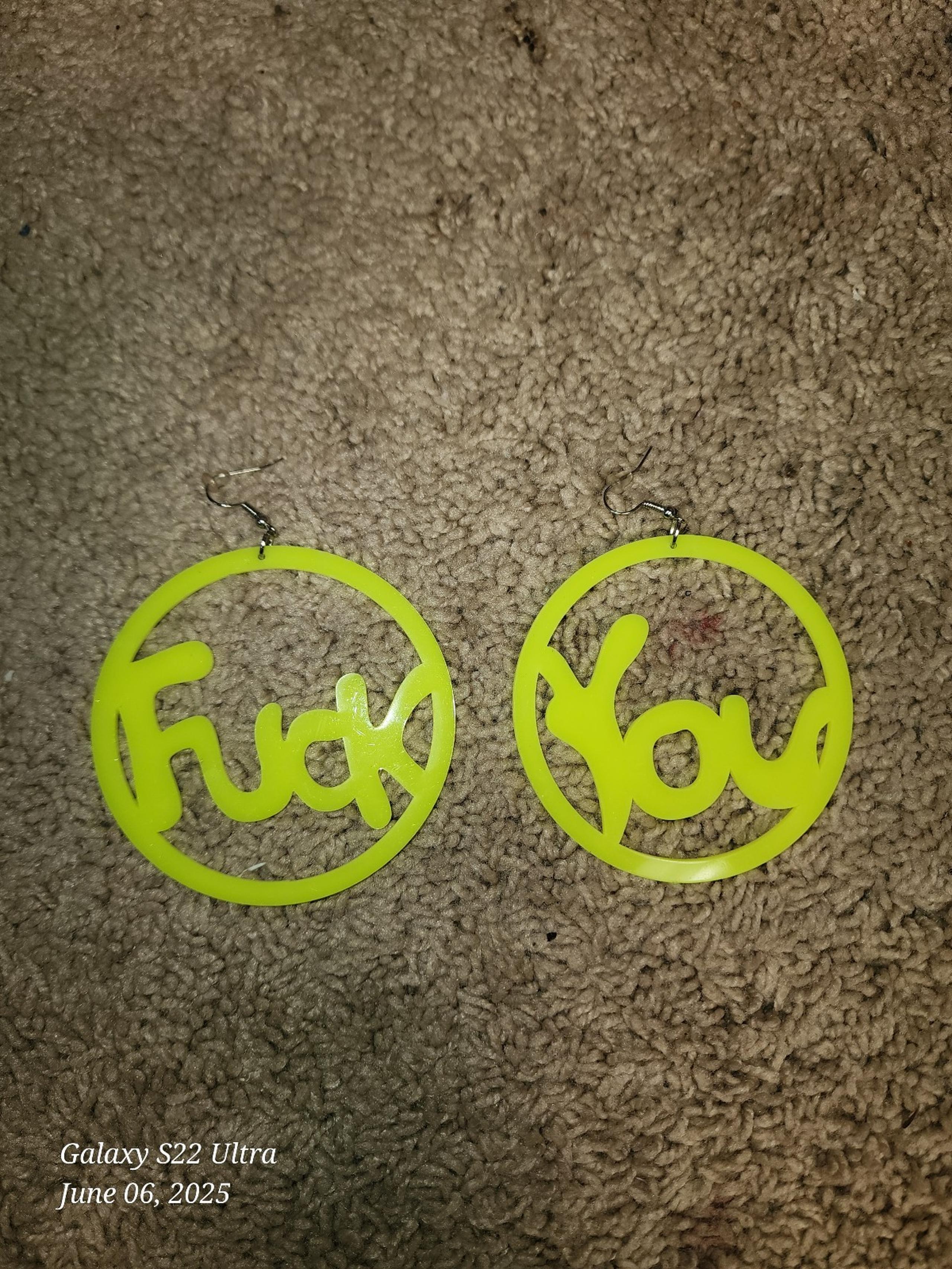 Neon yellow F You earrings
