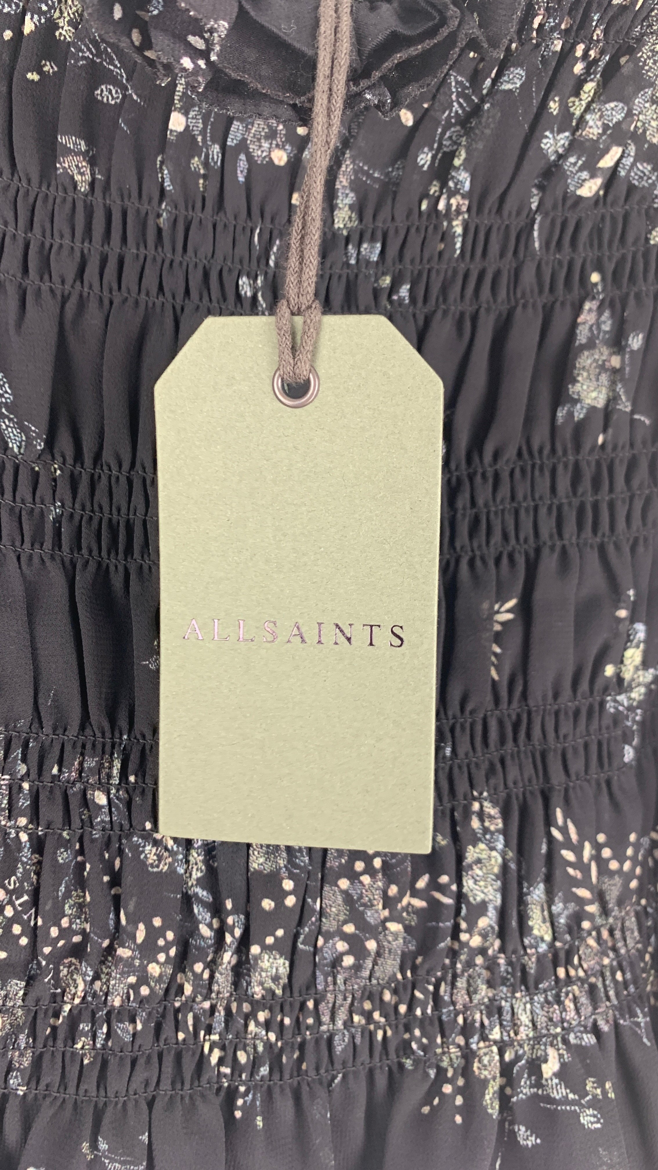 AllSaints Lara Initium Top shops Black Womens Size 0 Off The Shoulder Ruffle Smocked