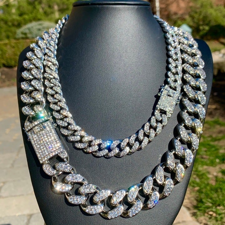 Iced Cuban Link Chain SET White Gold