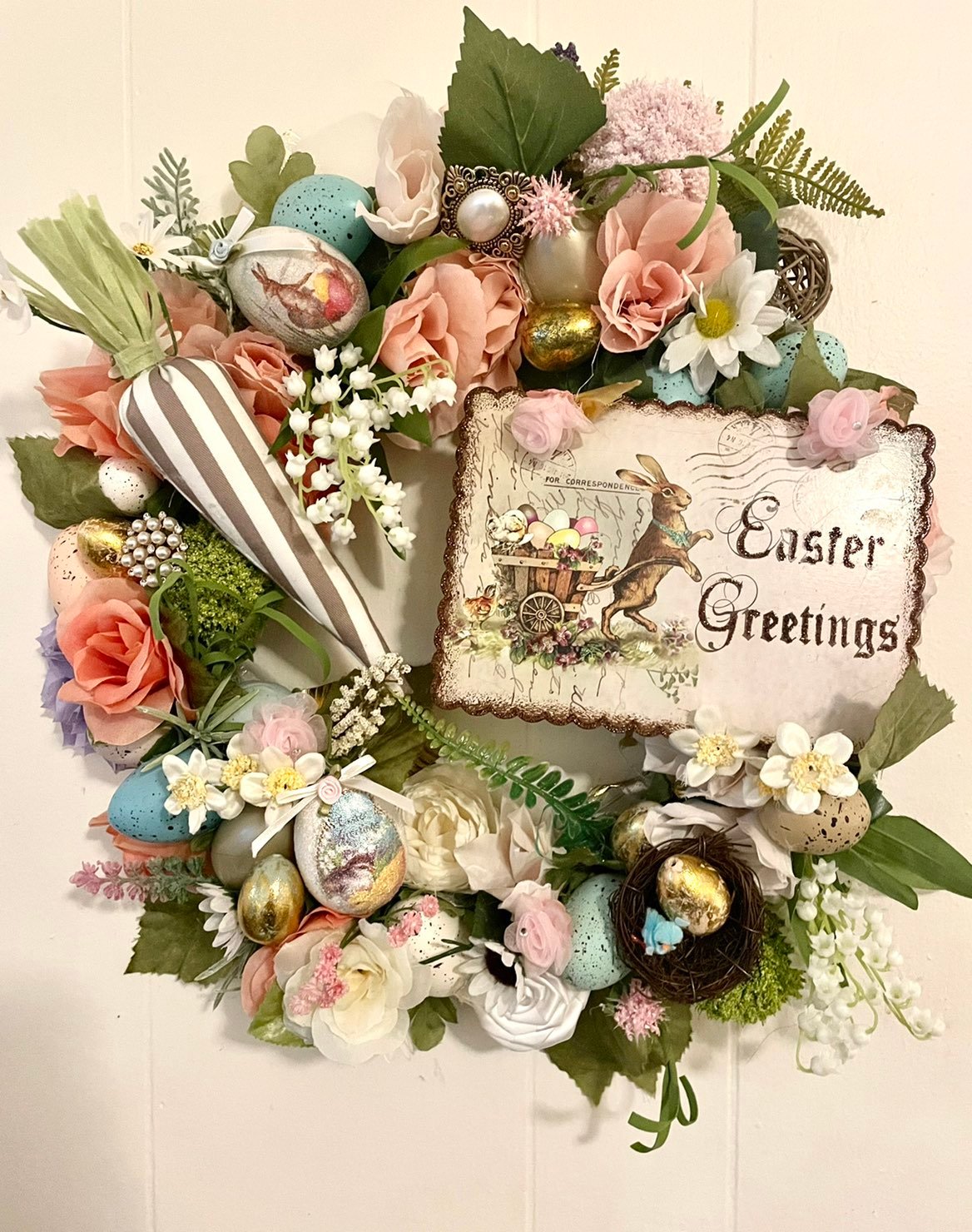 Easter Greetings cottage chic carrot wreath