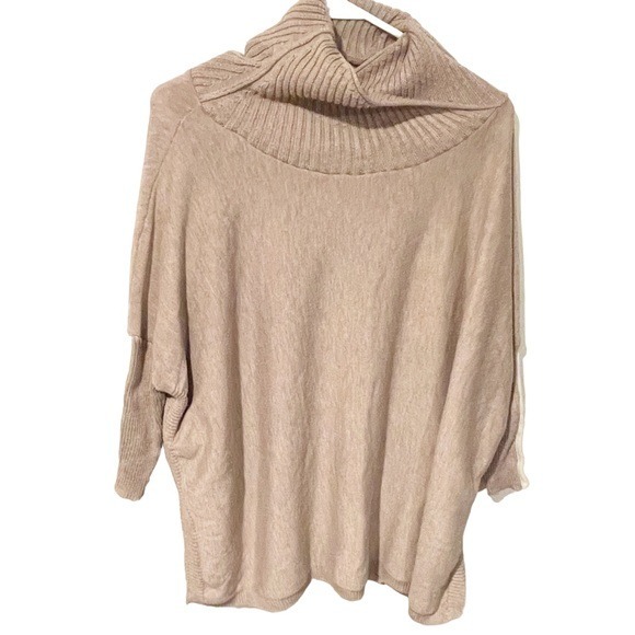 Mer/Sea Pullover High Neck Sweater OS One Size Boxy 3/4 Sleeves Soft Side Slits