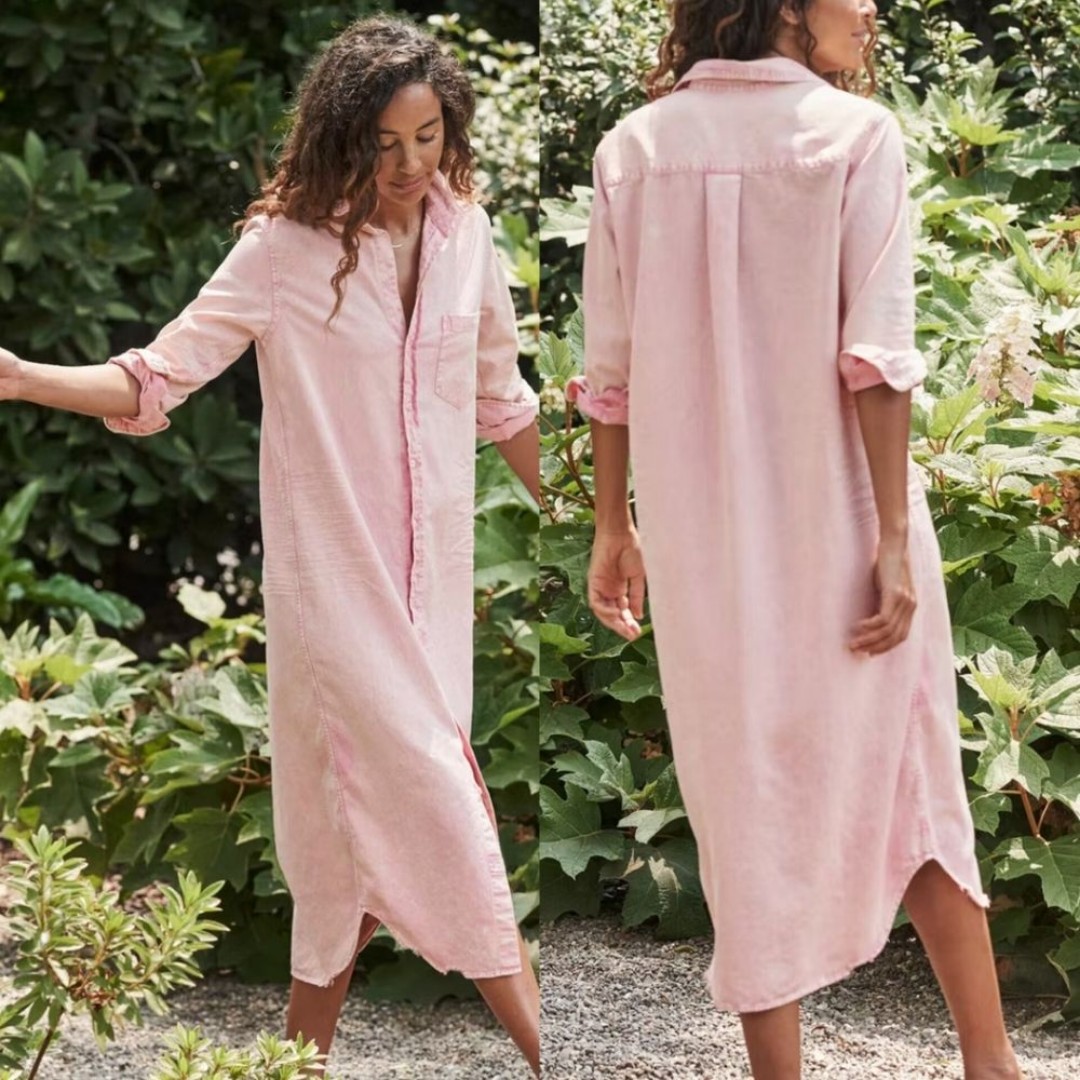 Frank & Eileen RORY Famous Denim Maxi Dress in Light Pink Mineral Wash XS Chic