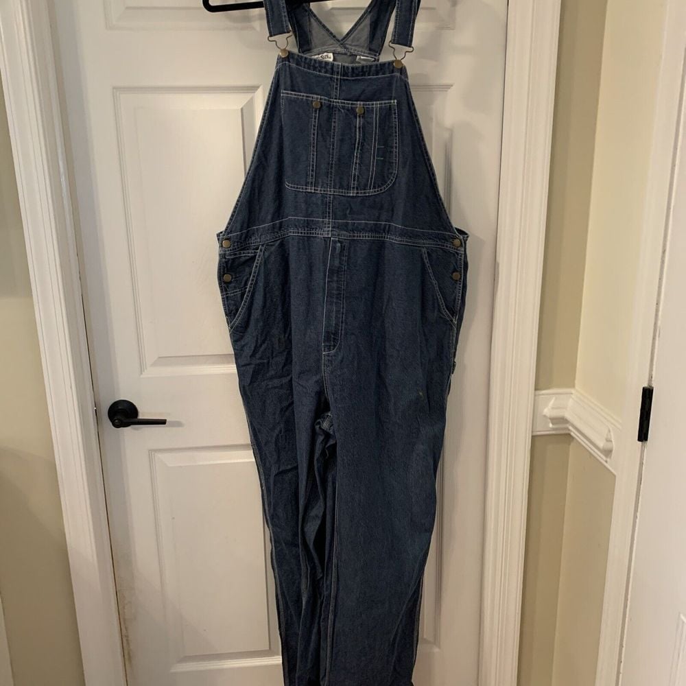 KING SIZE Big & Tall Mens Carpenter Overalls 52 Raw Hem Blue Denim READ