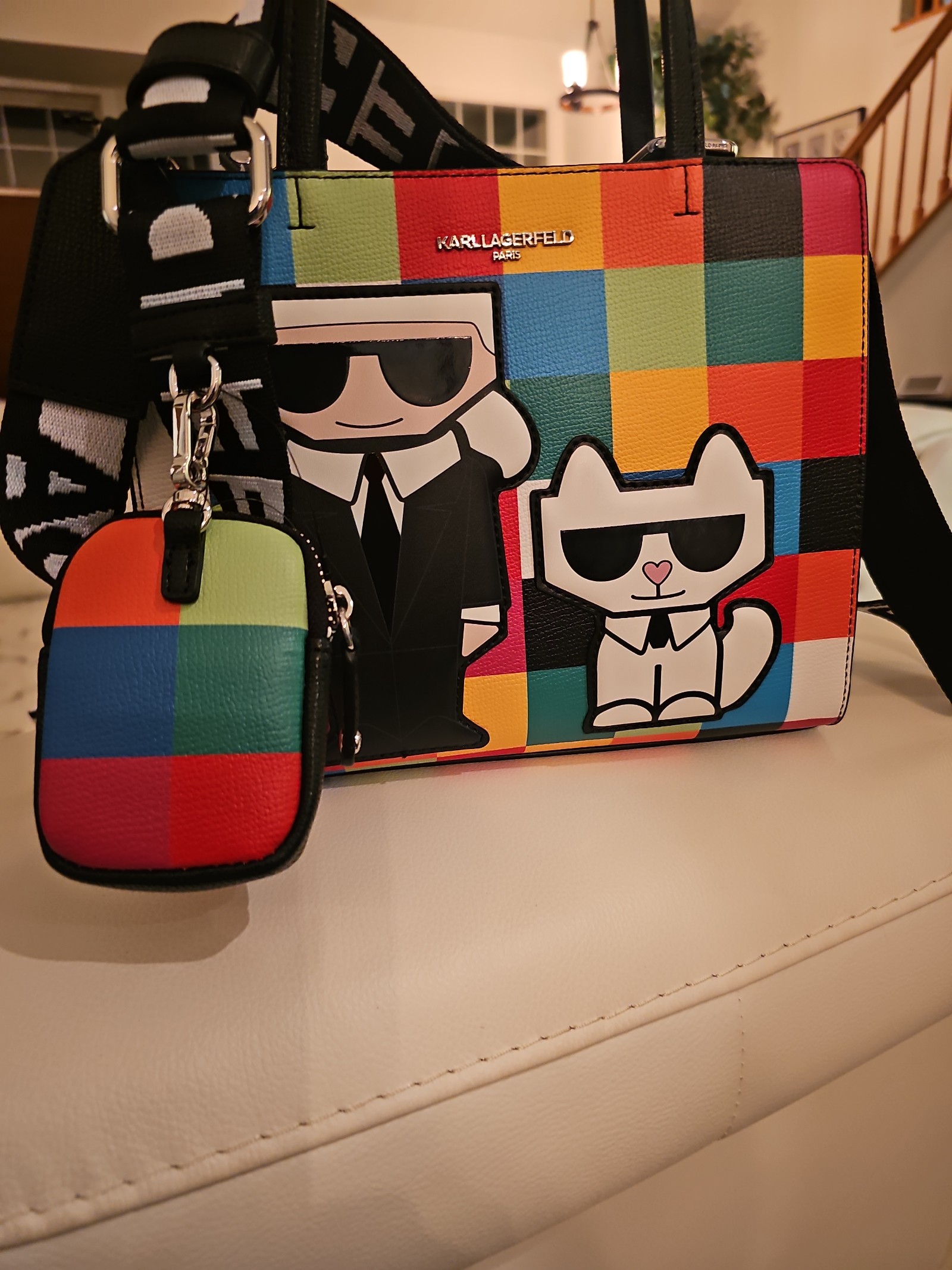 Karl Lagerfeld Paris Maybelle Multicolor Checkered Satchel Crossbody Bag NWT