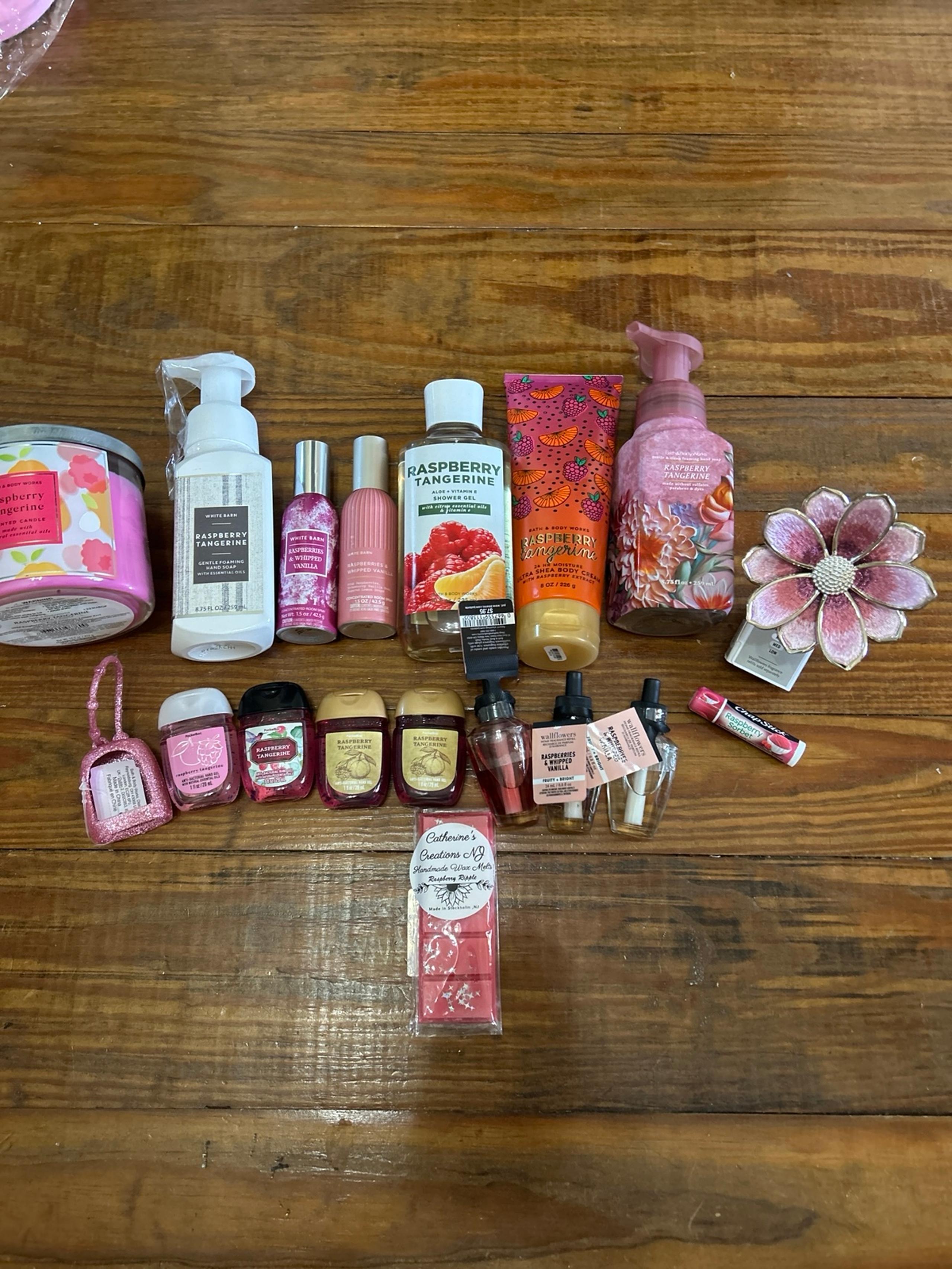 NWT BBW Raspberry Tangerine candle, home scent, body bundle
