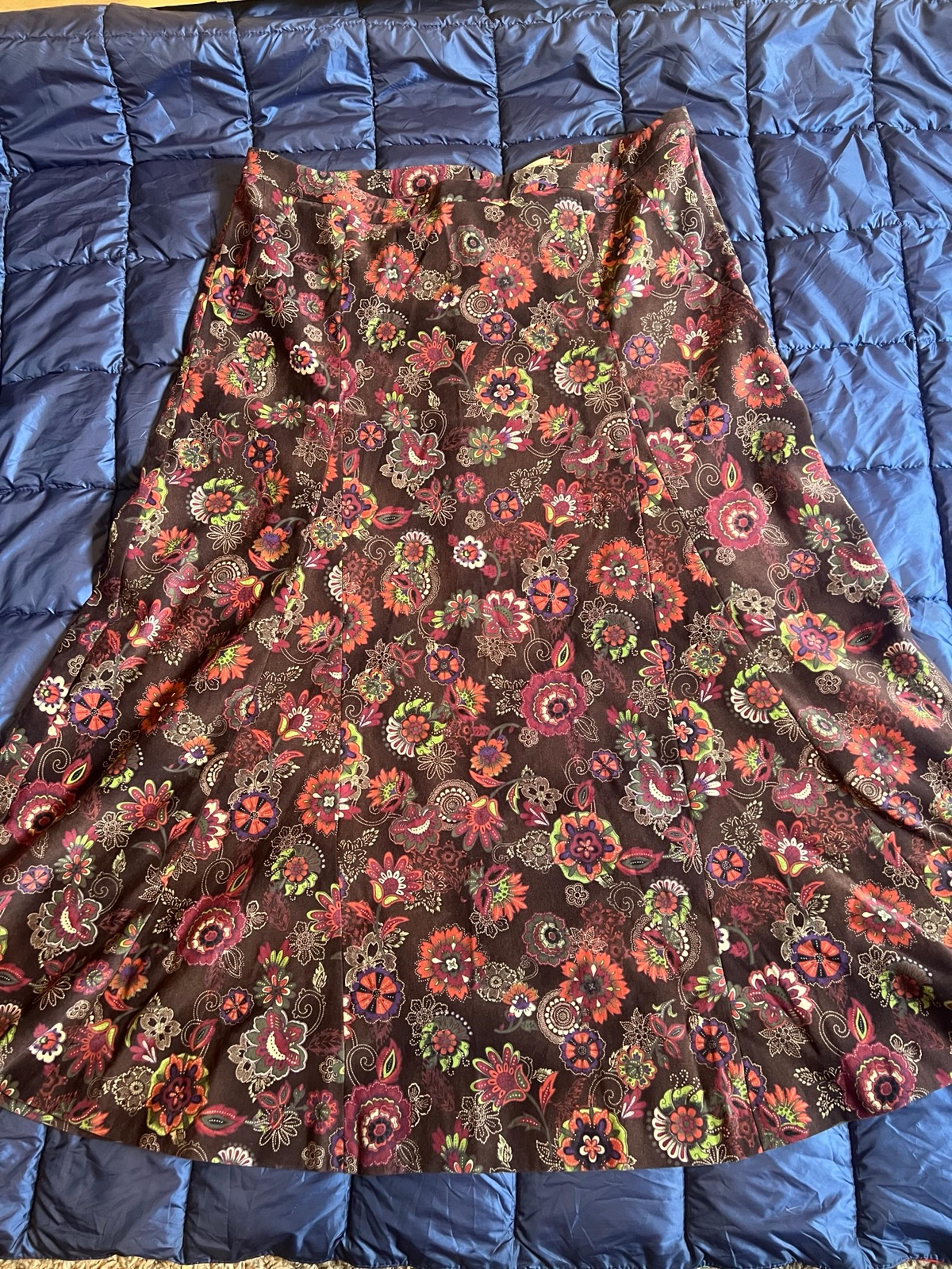 Christopher & Banks Women's Brown Floral Moleskin Maxi A-Line Size 14 Boho 70’s