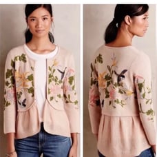 Anthropologie Women's Moth Winged Wonder Embroidered Beaded Cardigan Sz XS