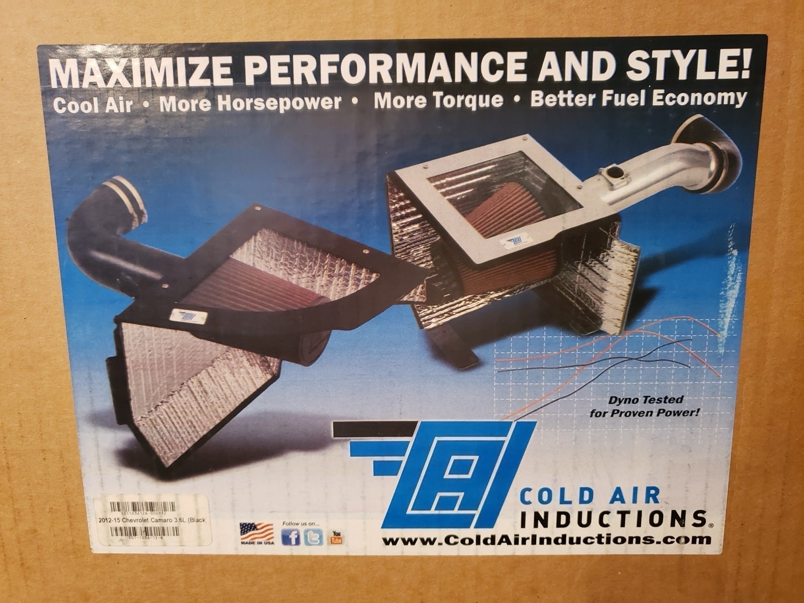Cold Air Intake for 2012-2015 Camaro V6 by Cold Air Inductions -FREE SHIPPING