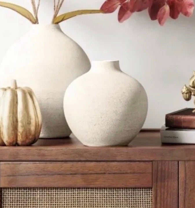 7 Earthenware Fall Texture Vase - Threshold - Light Beige New