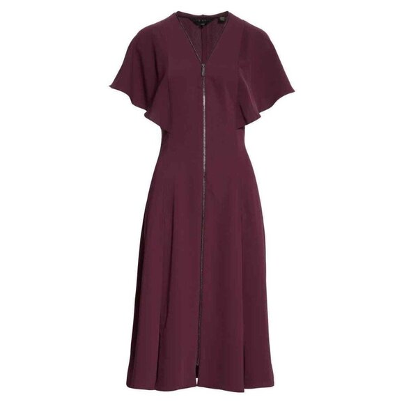 NWT Ted Baker Kasiane in Deep Purple Flutter Sleeve Midi Dress 1 / US 0-2 329