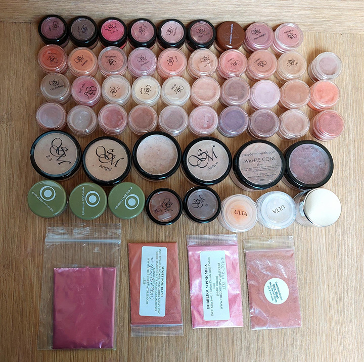 MINERAL MAKEUP BUNDLE 1.7 Pounds 57 Containers BLUSHES, FOUNDATIONS, EYE SHADOWS