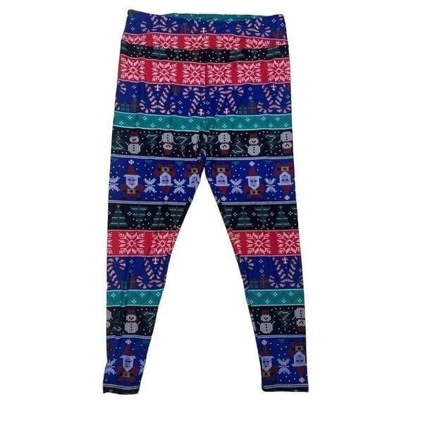 LuLaRoe Womens Leggings Size TC2 Christmas Fair Isle Snowflakes Plus 18+ NWT