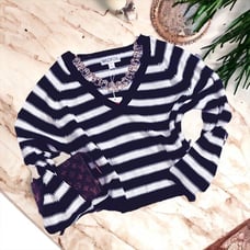 WILDFOX Leanne Striped Distressed Sweater