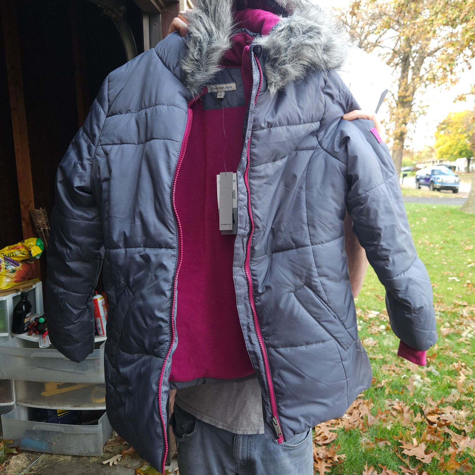 Chidrens girls calvin klein winter puffer furr jacket