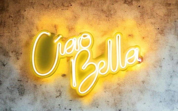 Lovely Large Bright Yellow “Ciao Bello” Italian Hello Beautiful LED Light Decor
