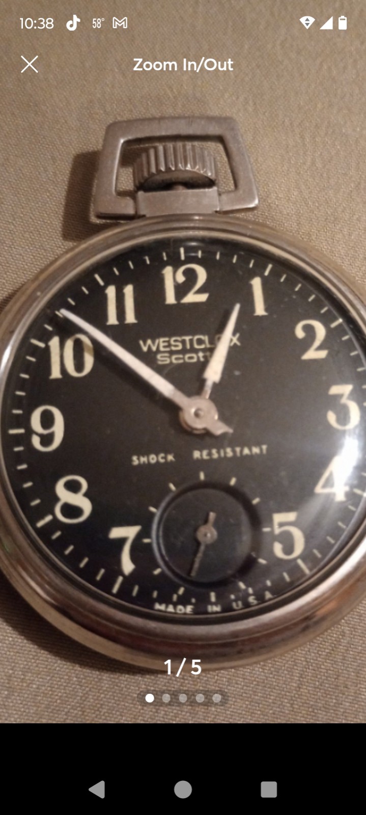 Vintage 1956 Westcloks Scotty big numbered black face working condition.