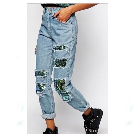 The Ragged Priest Sequin Mom Jeans