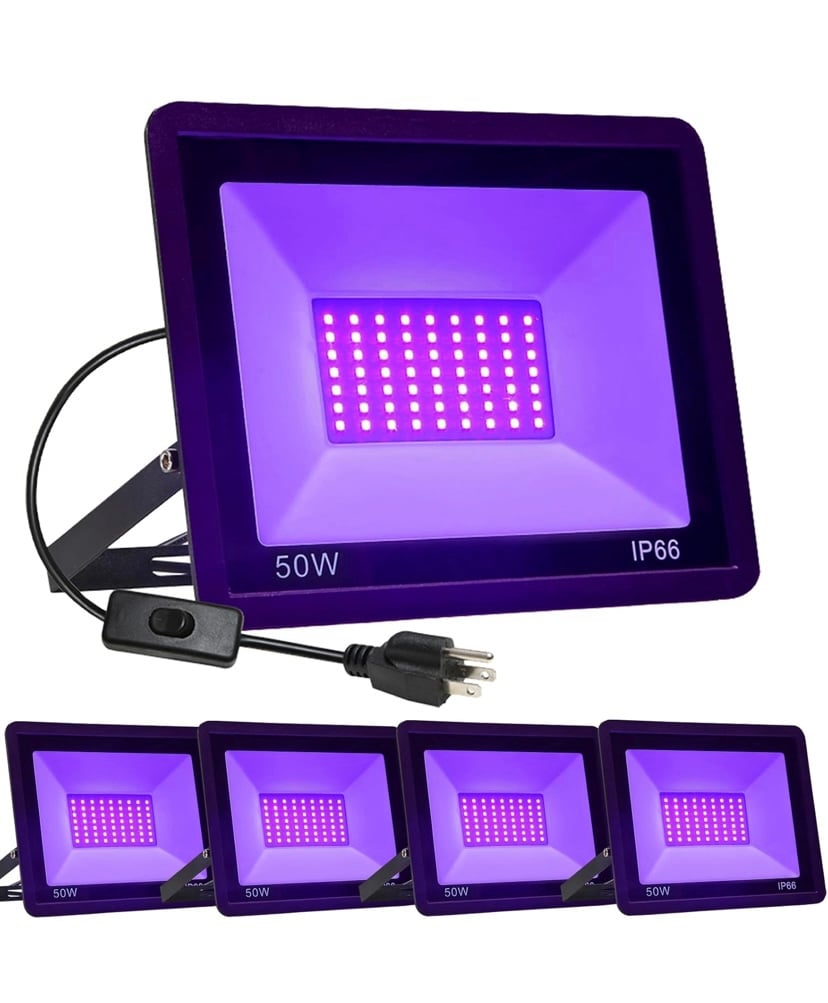 4 Pack 50W LED Black Lights, Blacklight Flood Light with Plug, IP66 Waterproof O