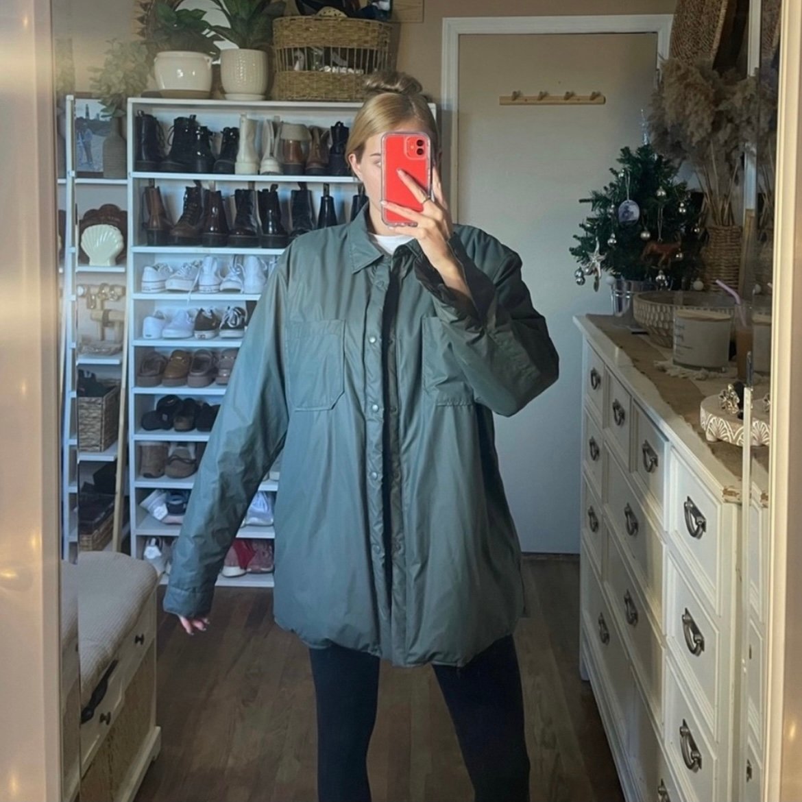Zara button up nylon jacket / shacket in an blue / green