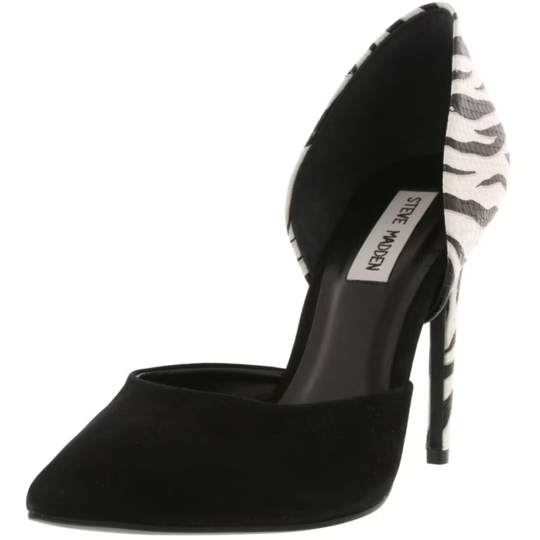 SteveMadden Women's Hypnotic Zebra Suede Pointed Toe Stiletto Leather Pump, 8.5M