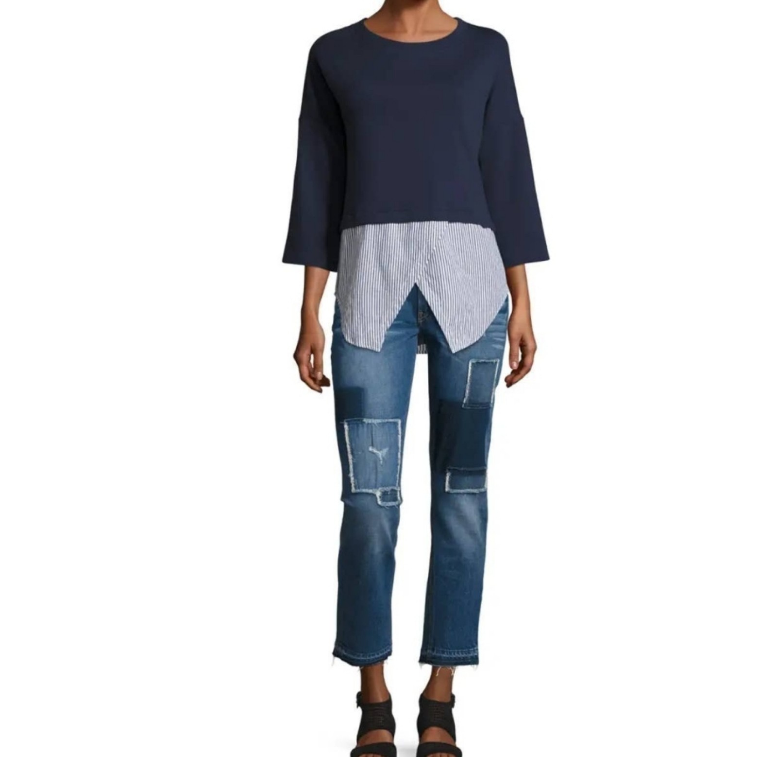 Derek Lam 10 Crosby Mila Patchwork Mid-Rise Slim Boyfriend Jeans Size 29