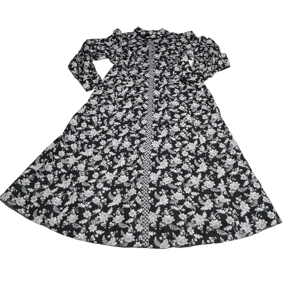 Boden Floral Empire Long Sleeve Cotton Shirtdress in Black Chintz Bloom Size 12R