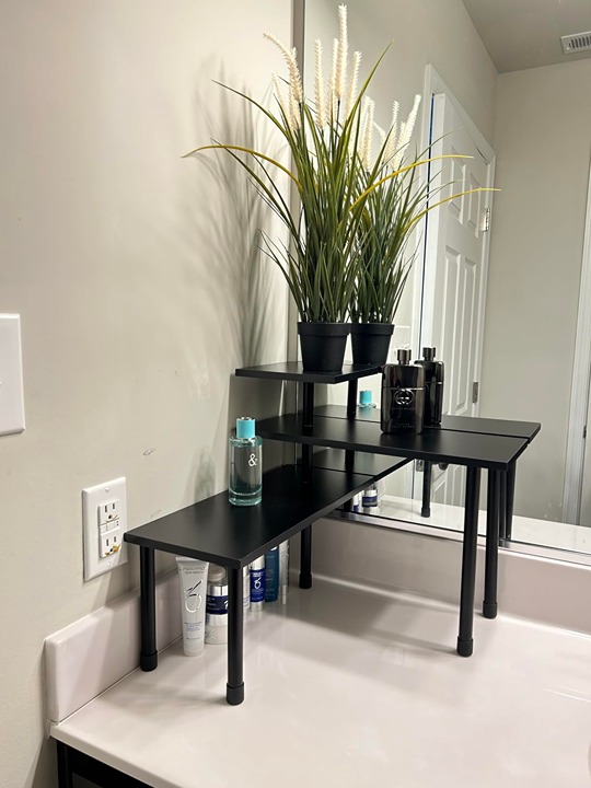 Countertop Corner Shelf, 3 Tier Moveable Organizer for Bathroom Counter, Black